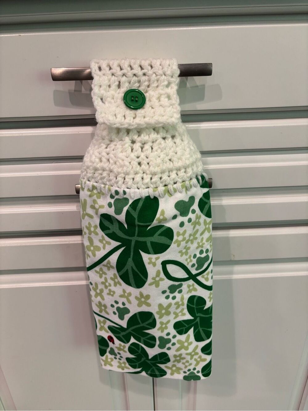 Crochet Top Kitchen Towel- Clover w/lady bug